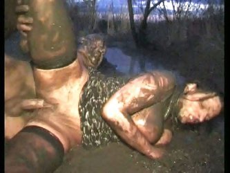 Creepy dude fucks sexy brunette in the mud...