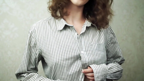 Curly Brunette in Shirt Showing off Her...