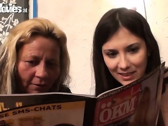 Granny climaxes from a strap on fucking